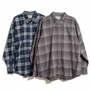 Wrangler Authentics Mens 3XL Plaid Button Down Shirts Bundle Navy Grey 2 Pack